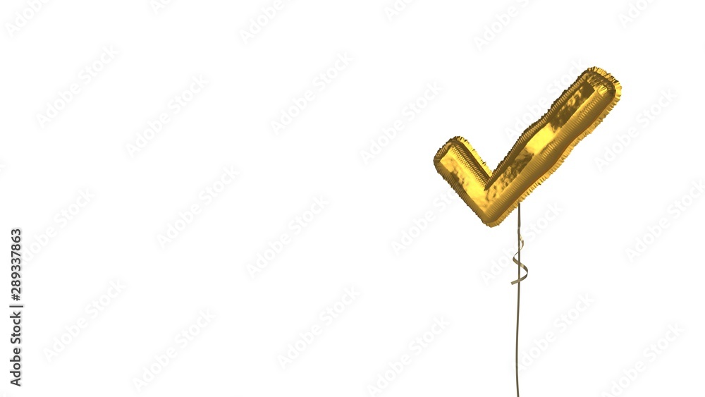 Poster gold balloon symbol of verification mark on white background