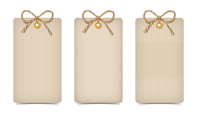 Set of three rustic beige cardboard cards. Vector eps-10.