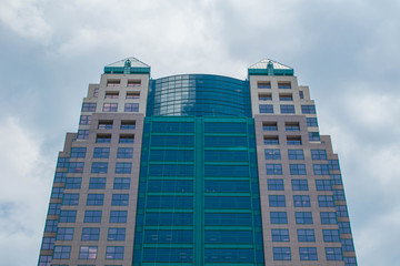 Fototapeta na wymiar Orlando, Florida. August 17, 2019. Top view of Suntrust building at downtown area 20.