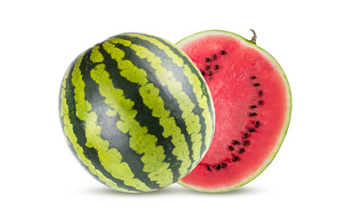 Ripe striped tasty sliced watermelon isolated on white background