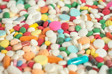 Different drug pills and tablet also included antibiotics capsule.