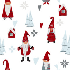 Christmas Scandinavian gnomes. Vector pattern.