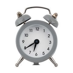 A gray clock with an alarm clock on a white background with arrows showing the time six hours forty minutes or eighteen hours forty minutes