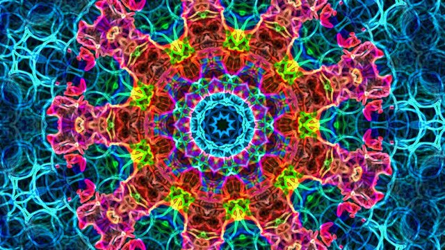 Virtual kaleidoscope sequence patterns, infinity or seamless loop. Abstract animation, good for party, motion graphics, meditation, clubs, shows or concert videos.