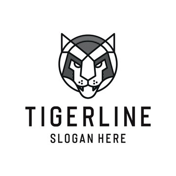 Tiger line outline monoline icon logo design vector