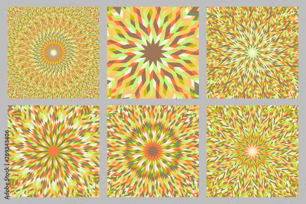 Poster dynamic burst mosaic pattern background design set - abstract psychedelic hypnotic circular vector g