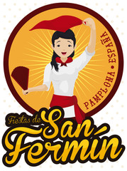 Beautiful Spanish Girl Celebrating San Fermin Festival, Vector Illustration