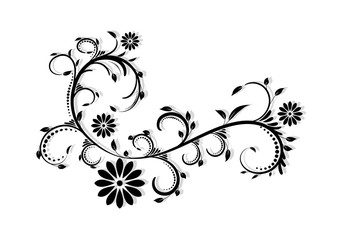 Abstract design ornament element with flowers and leaves.