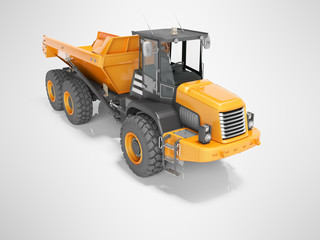Obraz na płótnie Canvas Construction machinery orange quarry truck for transportation of large stones 3D render on gray background with shadow