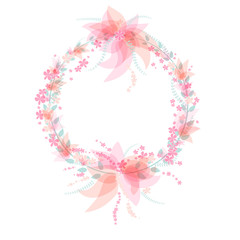 A wreath of pink leaves and flowers.