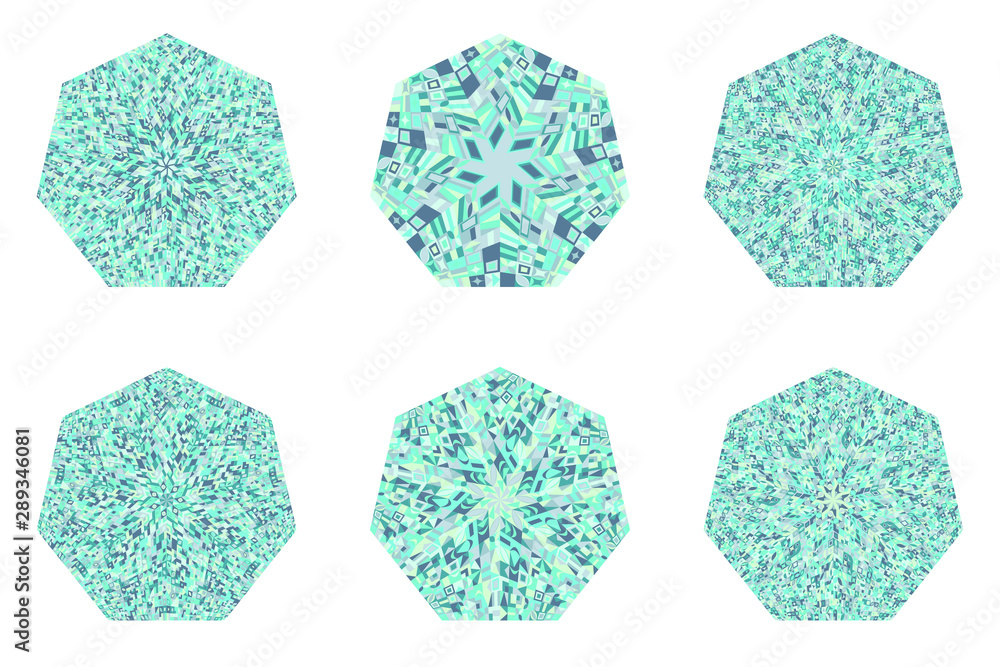 Poster abstract isolated mosaic pattern heptagon polygon set - heptagonal geometrical vector element on bac