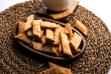 Namakpare or Salty Shakarpara/shakarpare or namkeen Shankarpali, popular diwali food or tea-time snack from Gujarat, India