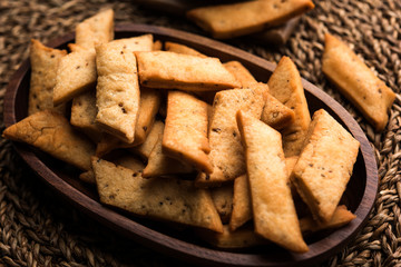 Namakpare or Salty Shakarpara/shakarpare or namkeen Shankarpali, popular diwali food or tea-time snack from Gujarat, India