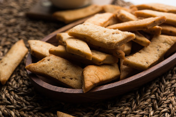 Namakpare or Salty Shakarpara/shakarpare or namkeen Shankarpali, popular diwali food or tea-time snack from Gujarat, India
