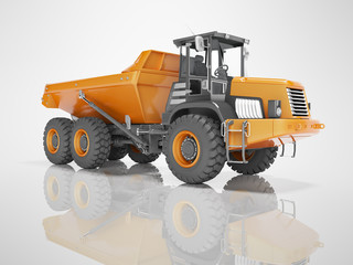 Obraz na płótnie Canvas Construction machinery orange quarry truck for transporting stones 3d render on gray background with shadow