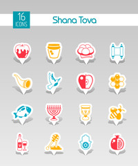 Fototapeta premium Rosh Hashanah, Shana Tova Jewish New year icon set