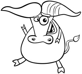African buffalo character cartoon coloring book