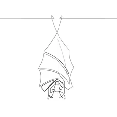  Een hangende vampiervleermuis één enkele lijn dierlijke vector grafische abstracte illustratie © thirteenfifty