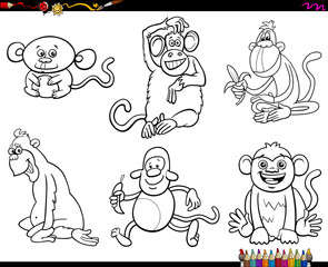 set of monkeys animal characters coloring book