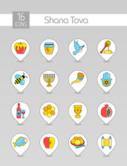 Rosh Hashanah, Shana Tova Jewish New year icon set