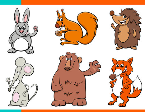 set of cartoon wild animal characters