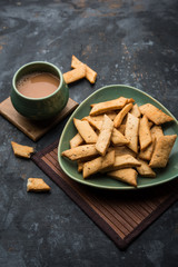 Namakpare or Salty Shakarpara/shakarpare or namkeen Shankarpali, popular diwali food or tea-time snack from Gujarat, India