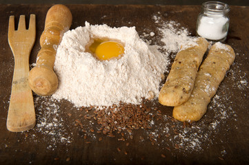 The flour dough to make the bread sticks