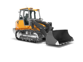 Construction machinery orange crawler excavator for lifting cargo in front 3D render on white background with shadow