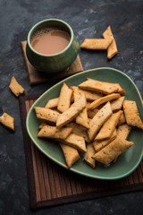 Namakpare or Salty Shakarpara/shakarpare or namkeen Shankarpali, popular diwali food or tea-time snack from Gujarat, India