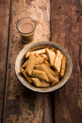 Namakpare or Salty Shakarpara/shakarpare or namkeen Shankarpali, popular diwali food or tea-time snack from Gujarat, India