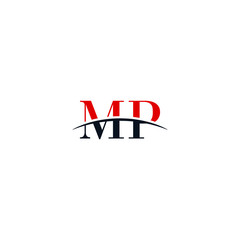 Initial letter MP, overlapping movement swoosh horizon logo company design inspiration in red and dark blue color vector