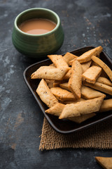 Namakpare or Salty Shakarpara/shakarpare or namkeen Shankarpali, popular diwali food or tea-time snack from Gujarat, India