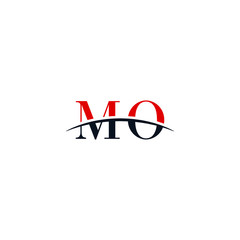 Initial letter MO, overlapping movement swoosh horizon logo company design inspiration in red and dark blue color vector