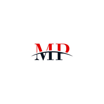 Initial letter MP, overlapping movement swoosh horizon logo company design inspiration in red and dark blue color vector