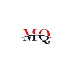 Initial letter MQ, overlapping movement swoosh horizon logo company design inspiration in red and dark blue color vector
