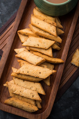 Namakpare or Salty Shakarpara/shakarpare or namkeen Shankarpali, popular diwali food or tea-time snack from Gujarat, India