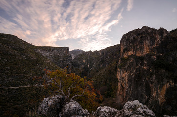 Hiking trail Los Cahorros de Monachil (Granada) in Autumn. Impressive gorge carved by the Monachil River. It is a place of singular beauty with waterfalls, caves and suspension bridges.