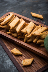 Namakpare or Salty Shakarpara/shakarpare or namkeen Shankarpali, popular diwali food or tea-time snack from Gujarat, India