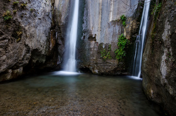 Hiking trail Los Cahorros de Monachil (Granada) in Autumn. Impressive gorge carved by the Monachil River. It is a place of singular beauty with waterfalls, caves and suspension bridges.