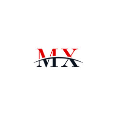Initial letter MX, overlapping movement swoosh horizon logo company design inspiration in red and dark blue color vector