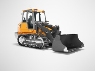 Construction machinery orange crawler excavator for lifting cargo in front 3D render on gray background with shadow