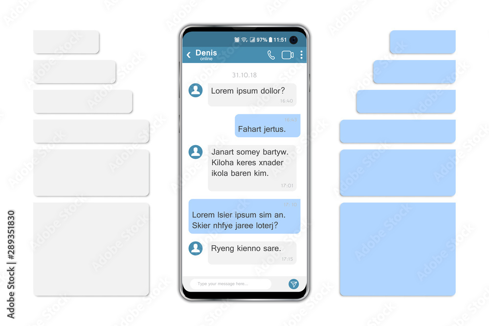 Aufkleber smartphone with social network chat and speech bubbles. vector illustration