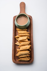 Namakpare or Salty Shakarpara/shakarpare or namkeen Shankarpali, popular diwali food or tea-time snack from Gujarat, India