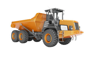 Construction machinery orange quarry truck for transporting stones 3d render on white background no shadow