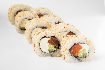 Delicious rolls with fish and cheese