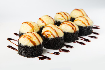 Delicious rolls with fish and cheese