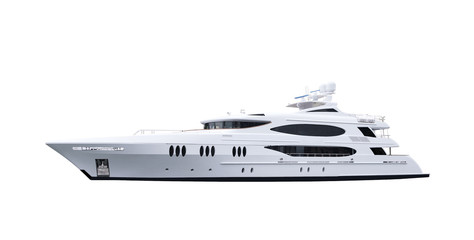 Big modern luxury ocean sea private motor yacht on a white isolated background