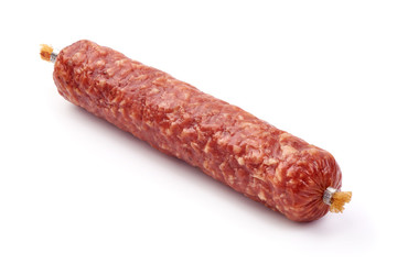 Smoked pork Sausage, Dry-cured meat, isolated on white background