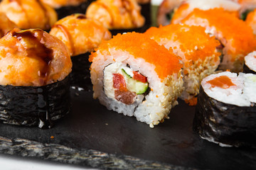 Delicious rolls with fish and cheese