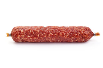 Smoked pork Sausage, Dry-cured meat, isolated on white background